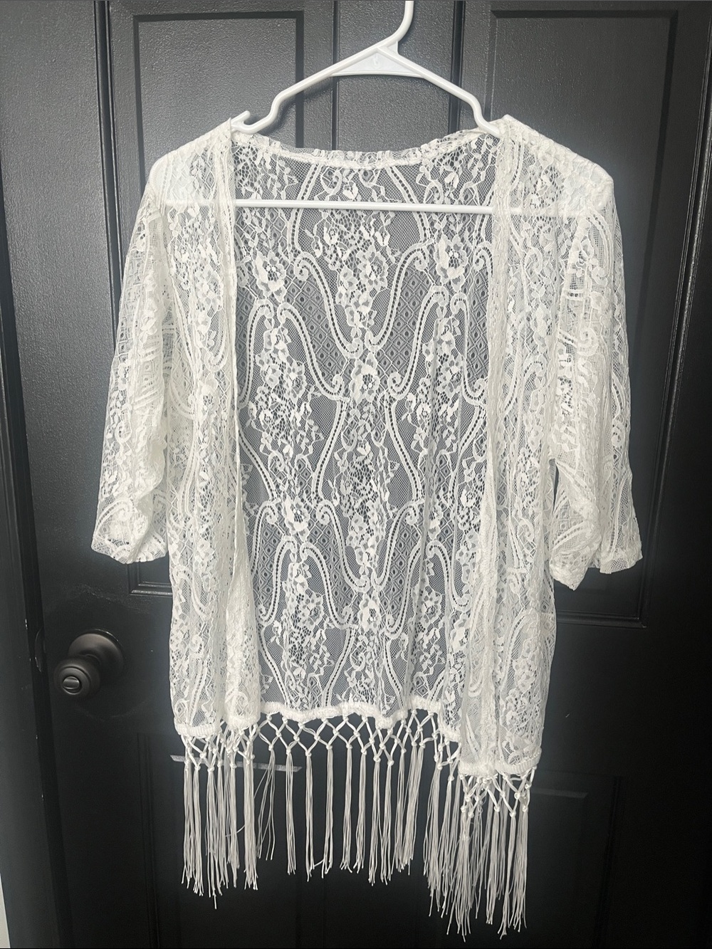 White Lace Fringe swim cover-up.